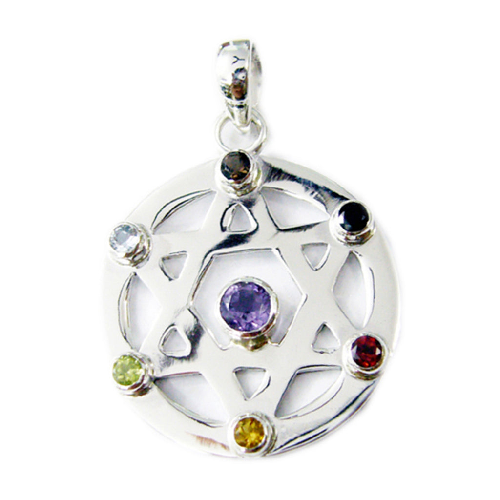 Multi Stone Essential Russian Silver Hepta multicolor Pendant