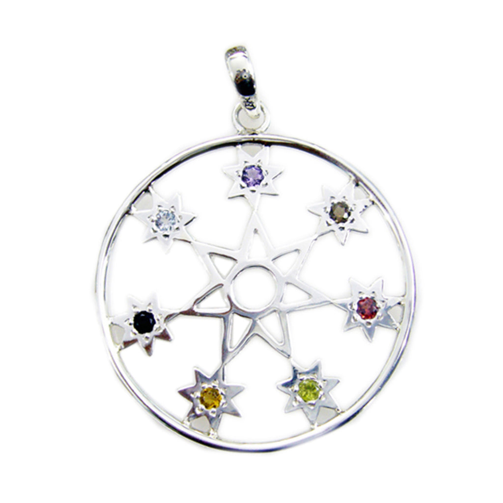 Multi Stone Essential Moroccan Sterling Silver Hepta multicolor Pendant