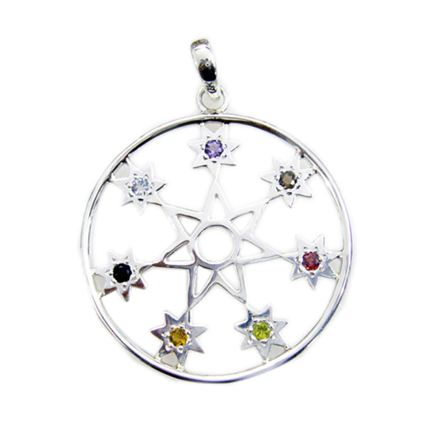 Multi Stone Essential Moroccan Sterling Silver Hepta multicolor Pendant