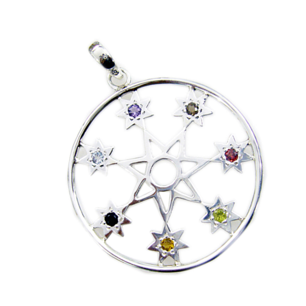 Multi Stone Essential Moroccan Sterling Silver Hepta Riley propsel multicolor Pendant Jewellery