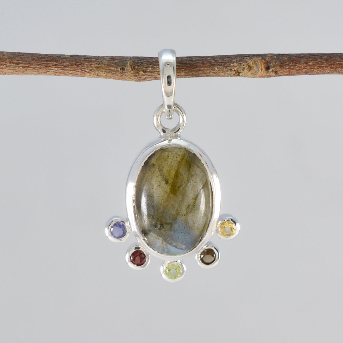 Multi Stone Delicate Egyptian 92.5 Silver Hexa Greta Armor multicolor Pendant Jewellery