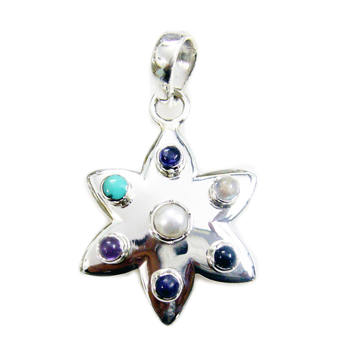 Multi Stone Essential Egyptian 925 Silver Hepta multicolor Pendant