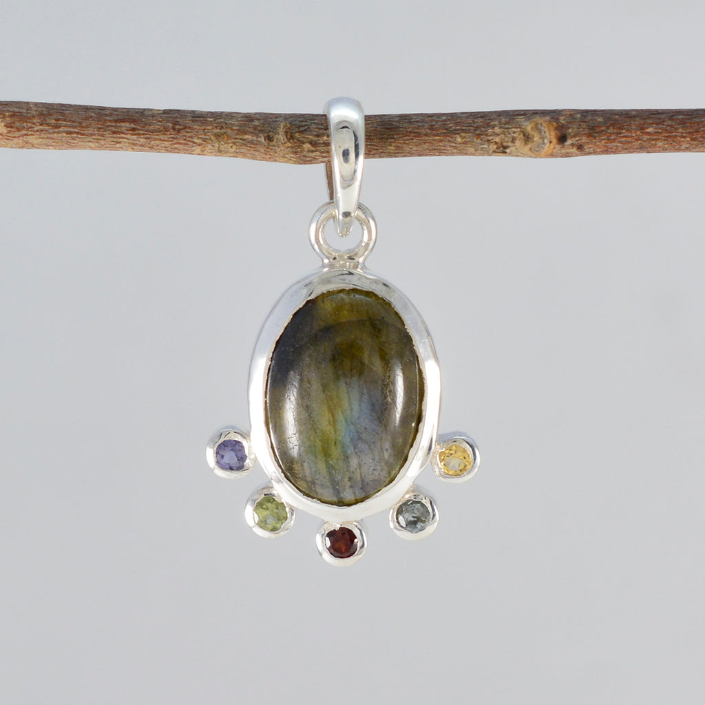 Multi Stone Delicate Turkish Silver Hexa Hanna Signet multicolor Pendant Jewelry