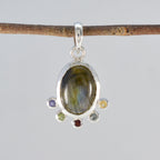 Pendentif chevalière multicolore en argent turc délicat avec plusieurs pierres