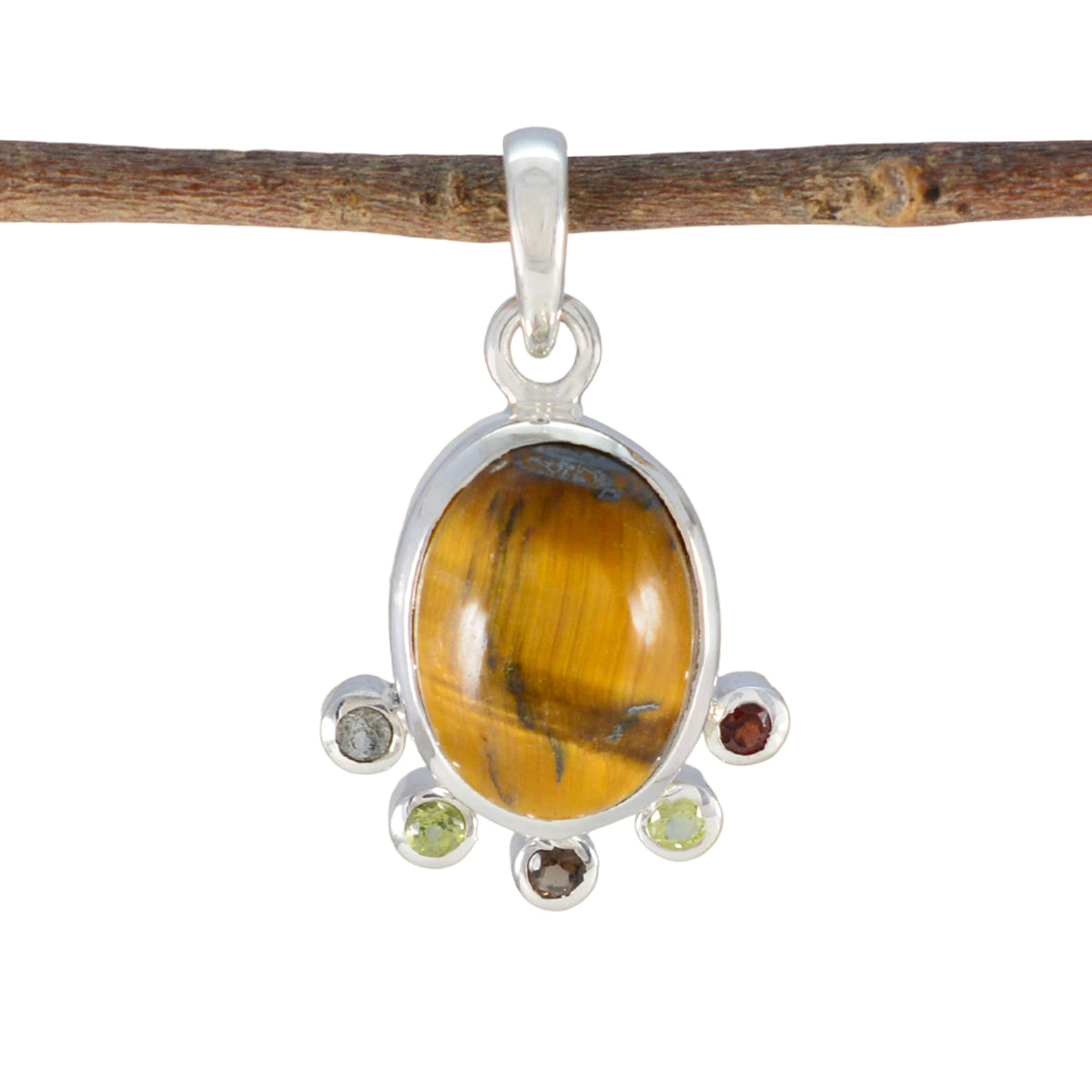 Multi Stone Delicate American Sterling Silver Hexa multicolor Pendant