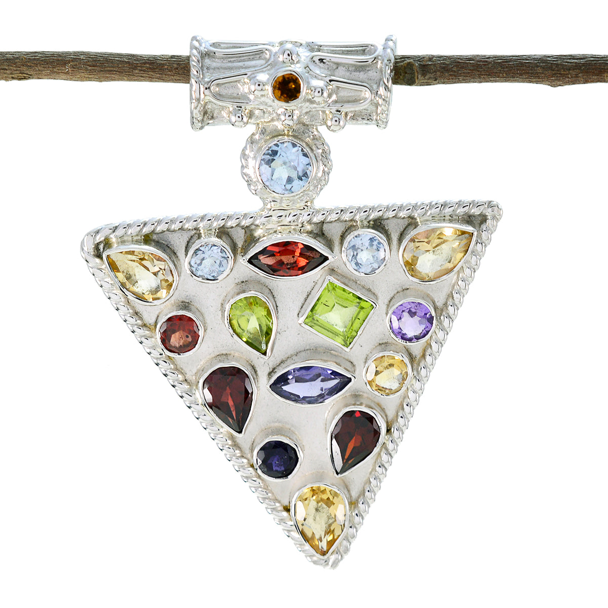 Multi Stone Statement Latin American 925 Silver Solitaire multicolor Pendant