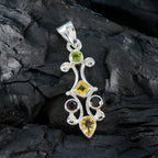 Multi Stone Whisper-thin Latin American Silver Penta Audrey Abstract multicolor Pendant Jewelry