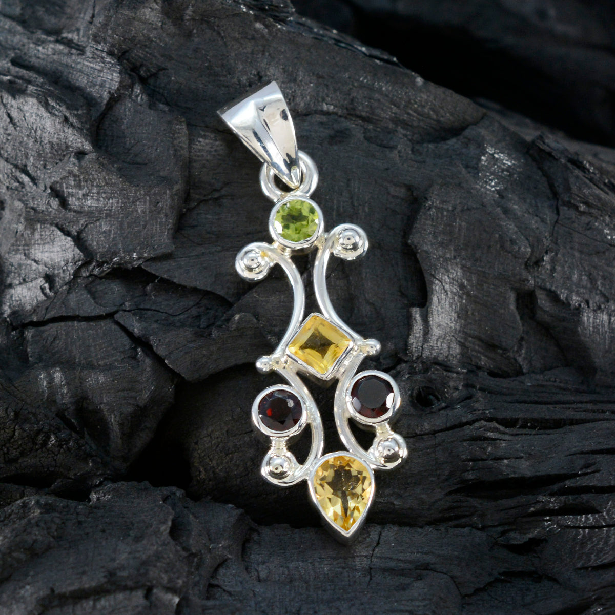 Multi Stone Whisper-thin Latin American Silver Penta Audrey Abstract multicolor Pendant Jewelry