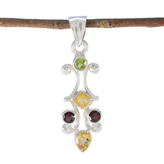 Multi Stone Whisper-thin Latin American Silver Penta multicolor Pendant