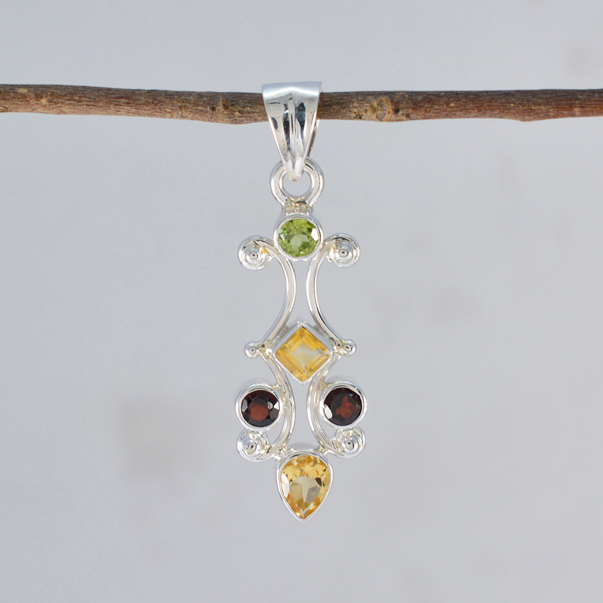 Multi Stone Flüsterdünner lateinamerikanischer Silber Penta Audrey Abstrakter mehrfarbiger Anhänger Schmuck Zweitbild