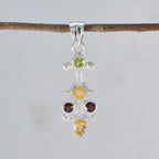 Multi Stone Whisper-thin Latin American Silver Penta Audrey Abstract multicolor Pendant Jewelry