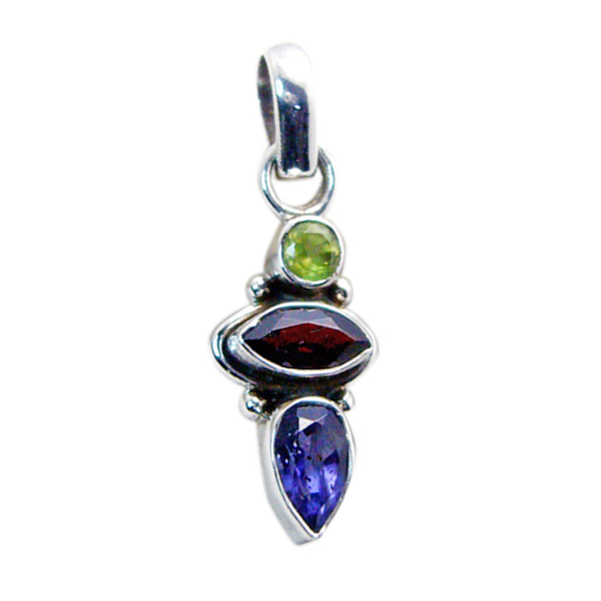Multi Stone Eye-catching Russian 92.5 Silver Trilogy multicolor Pendant