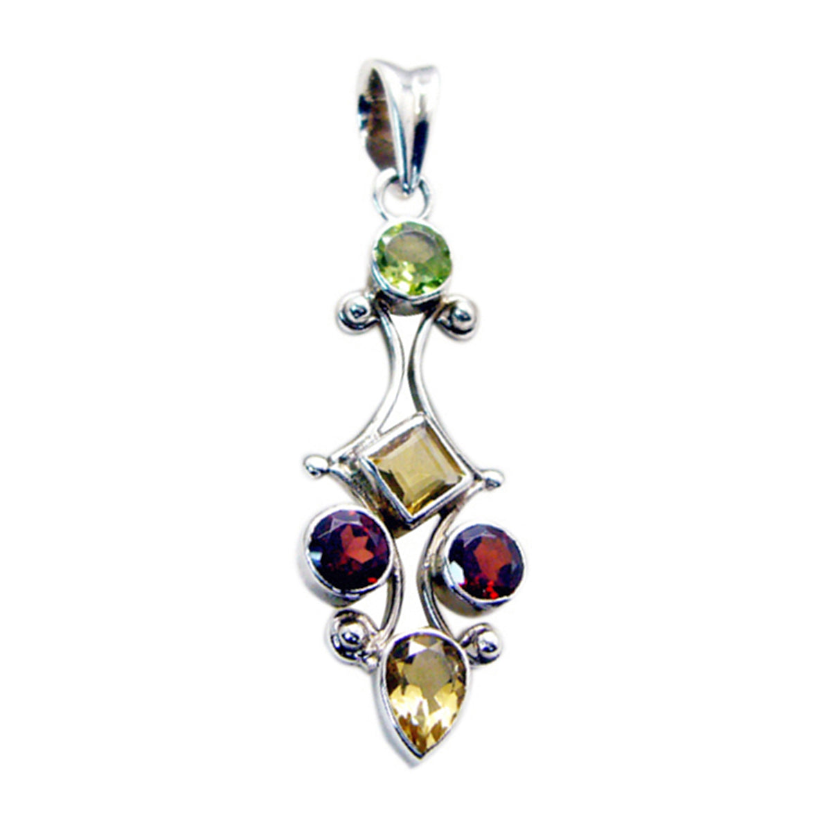 Multi Stone Eye-catching Moroccan Silver Penta multicolor Pendant