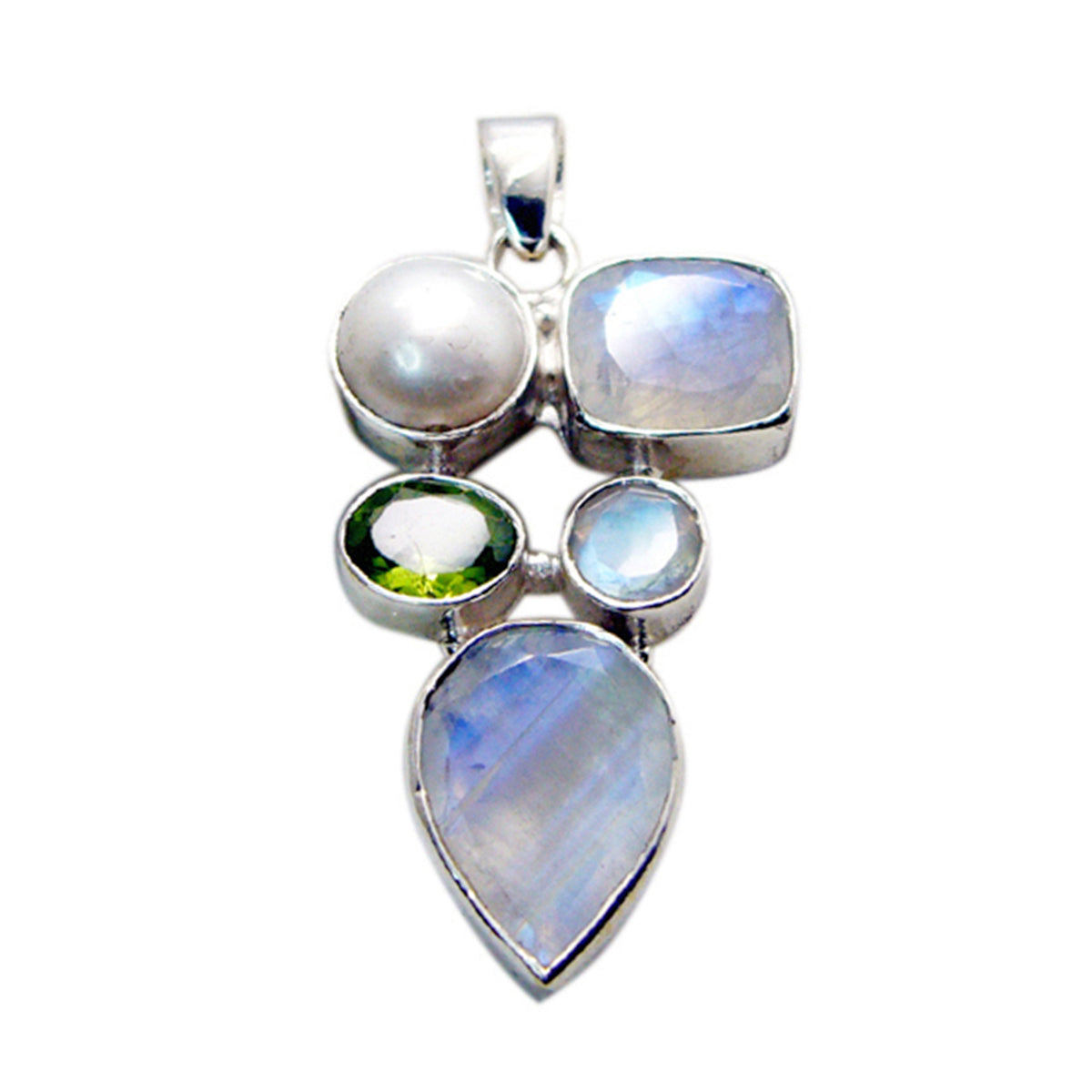 Multi Stone Chunky American 92.5 Silver Penta multicolor Pendant