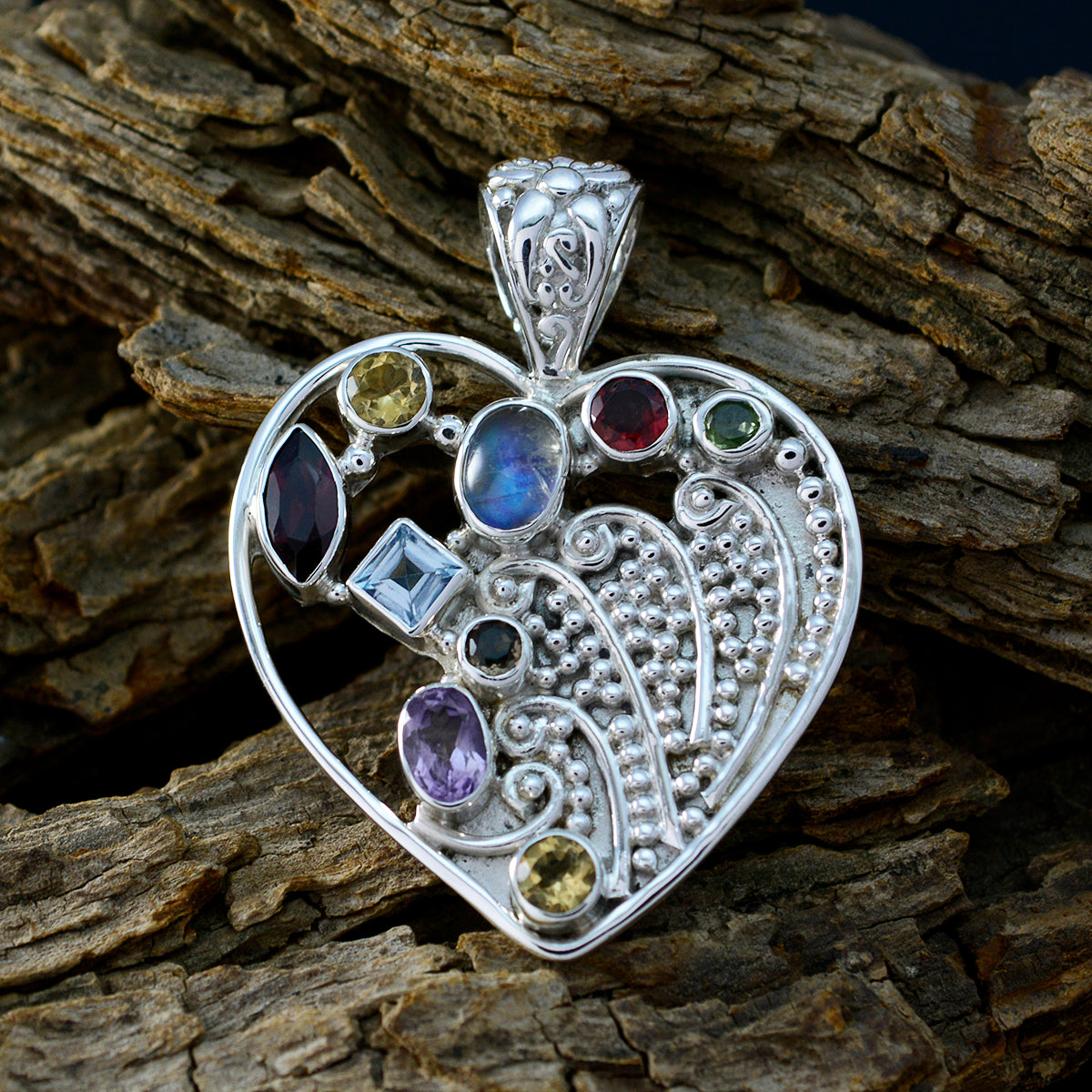 Multi Stone Edgy Moroccan Silver multiple Laura Rope-Wire multicolor Pendant Jewelry