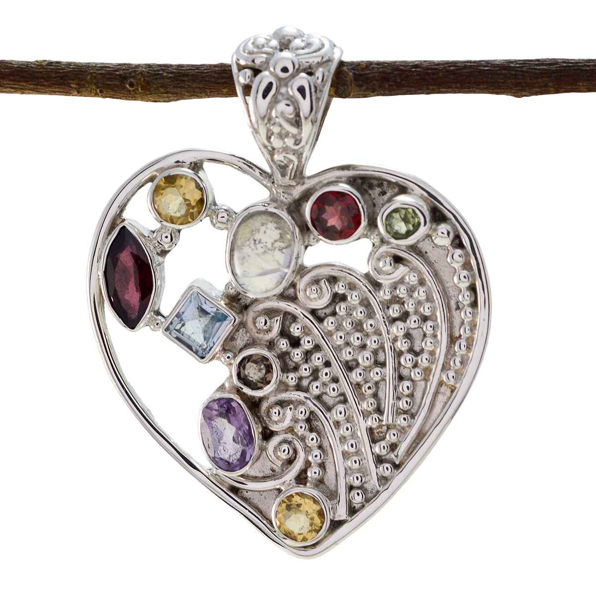 Multi Stone Edgy Moroccan Silver multiple multicolor Pendant メイン画像