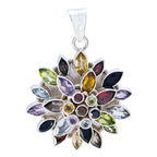 Multi Stone Chunky Moroccan 92.5 Silver multiple multicolor Pendant