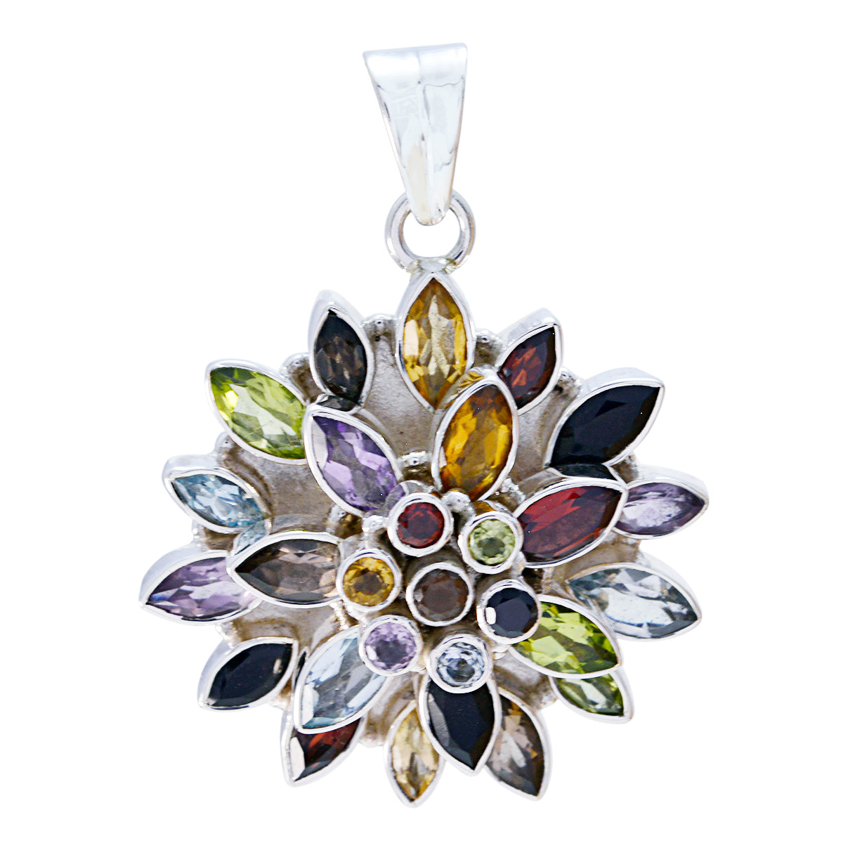 Multi Stone Chunky Moroccan 92.5 Silver multiple multicolor Pendant