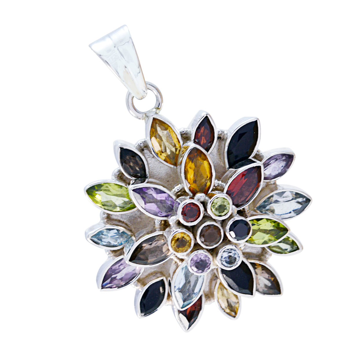 Multi Stone Chunky Moroccan 92.5 Silver multiple Lucy Ethnic multicolor Pendant Jewellery