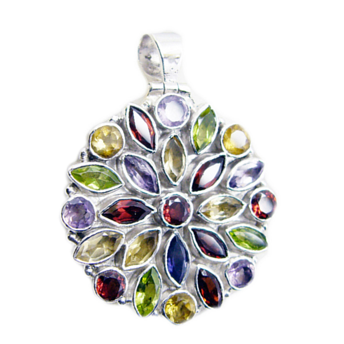 Multi Stone Chunky Russian 92.5 Silver multiple multicolor Pendant