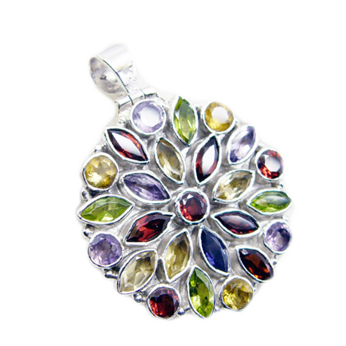 Multi Stone Chunky Russian 92.5 Silver multiple Sophia Ethnic multicolor Pendant Jewellery