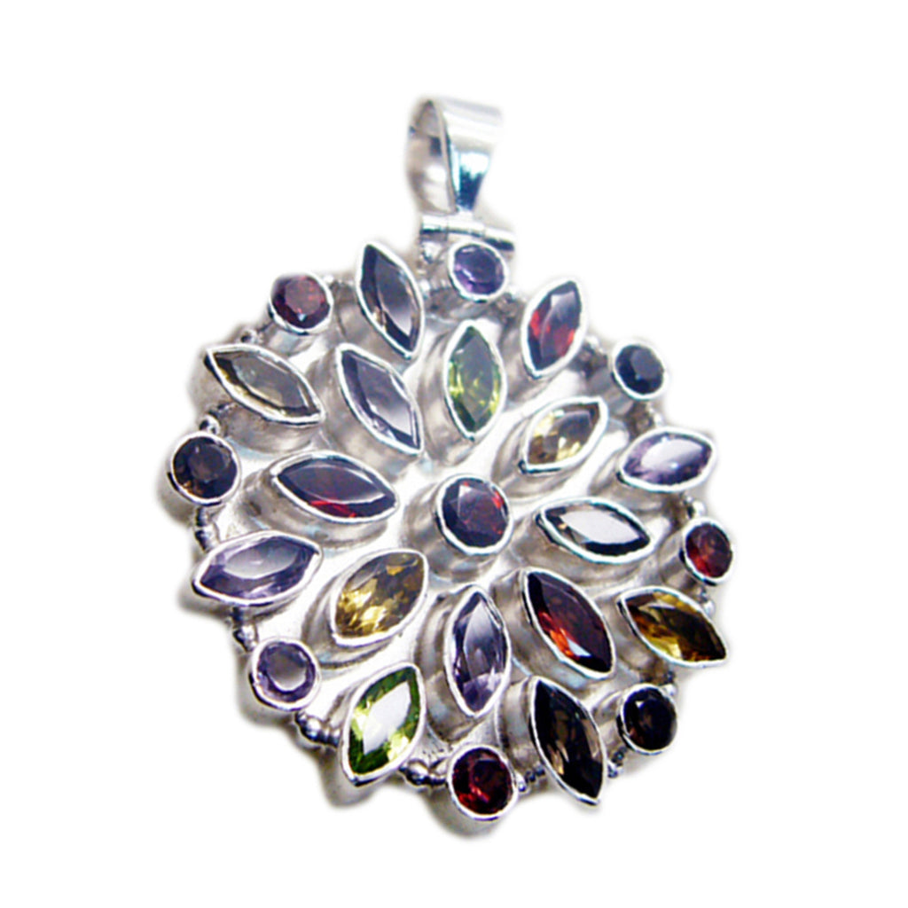 Multi Stone Chunky Egyptian Sterling Silver multiple multicolor Pendant