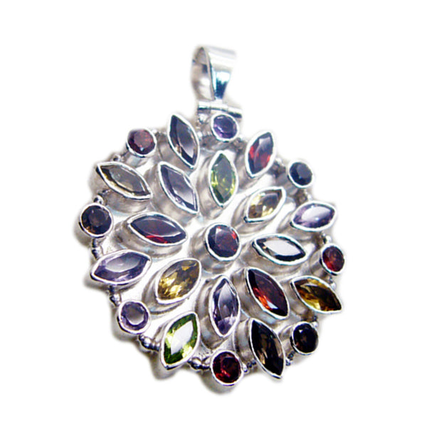 Multi Stone Chunky Egyptian Sterling Silver multiple multicolor Pendant