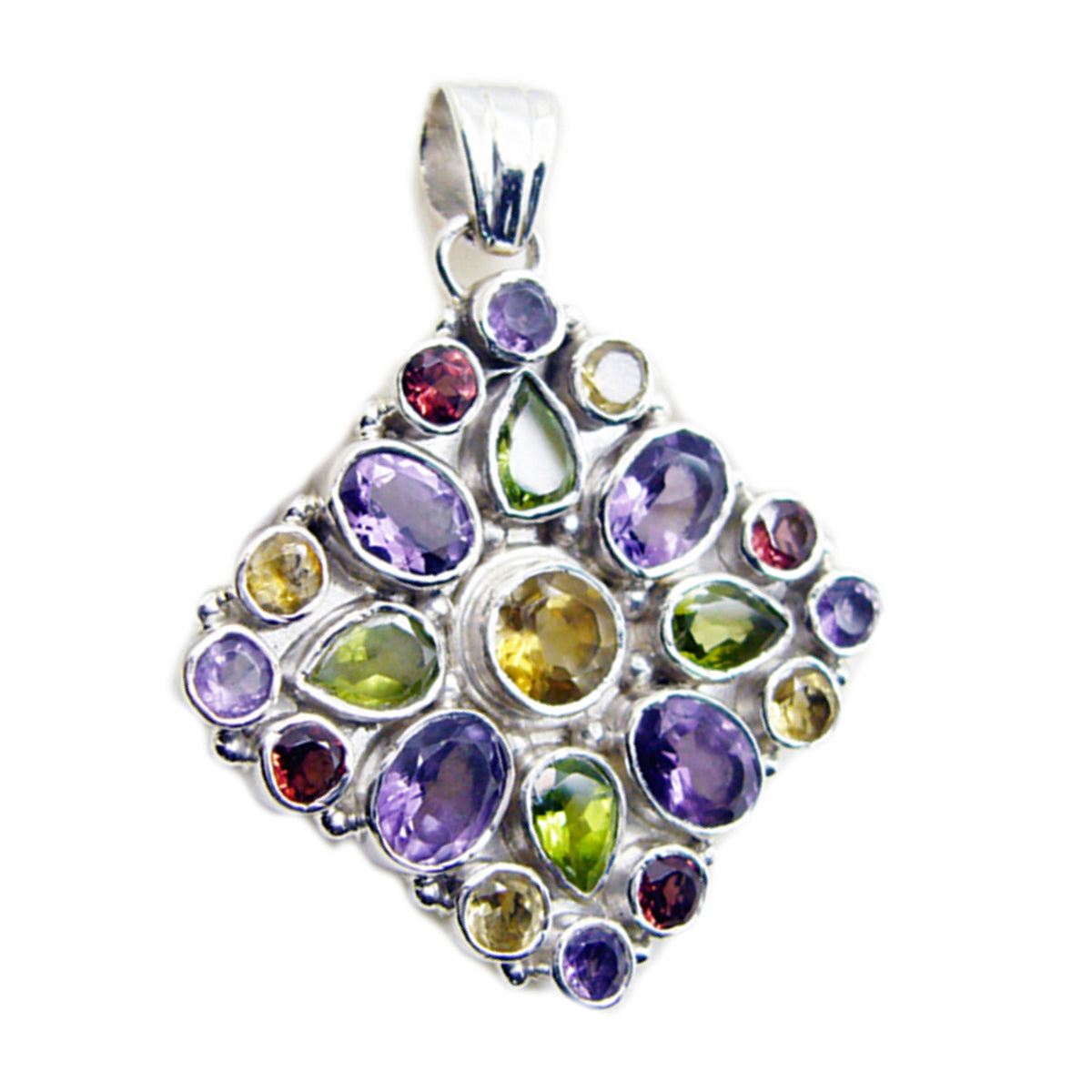 Multi Stone Chunky Mexicaans zilver meervoudige violette traditionele veelkleurige hanger sieraden Secundaire afbeelding