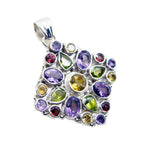 Multi Stone Chunky Mexican Silver multiple Violet Traditional multicolor Pendant Jewelry