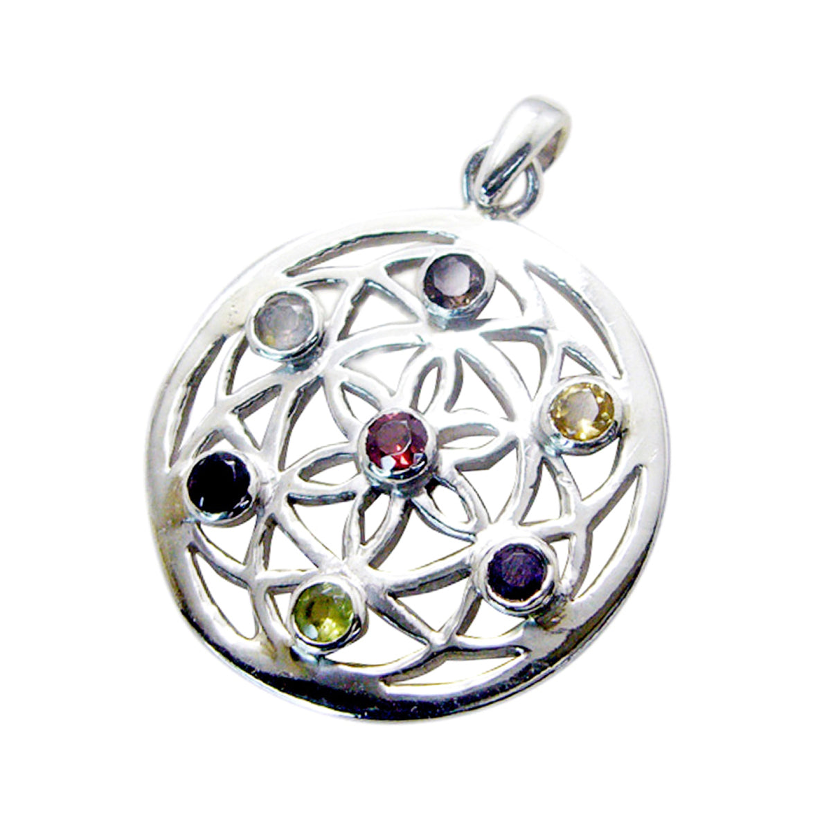 Multi Stone Statement French 92.5 Silver multiple multicolor Pendant Hoofdafbeelding