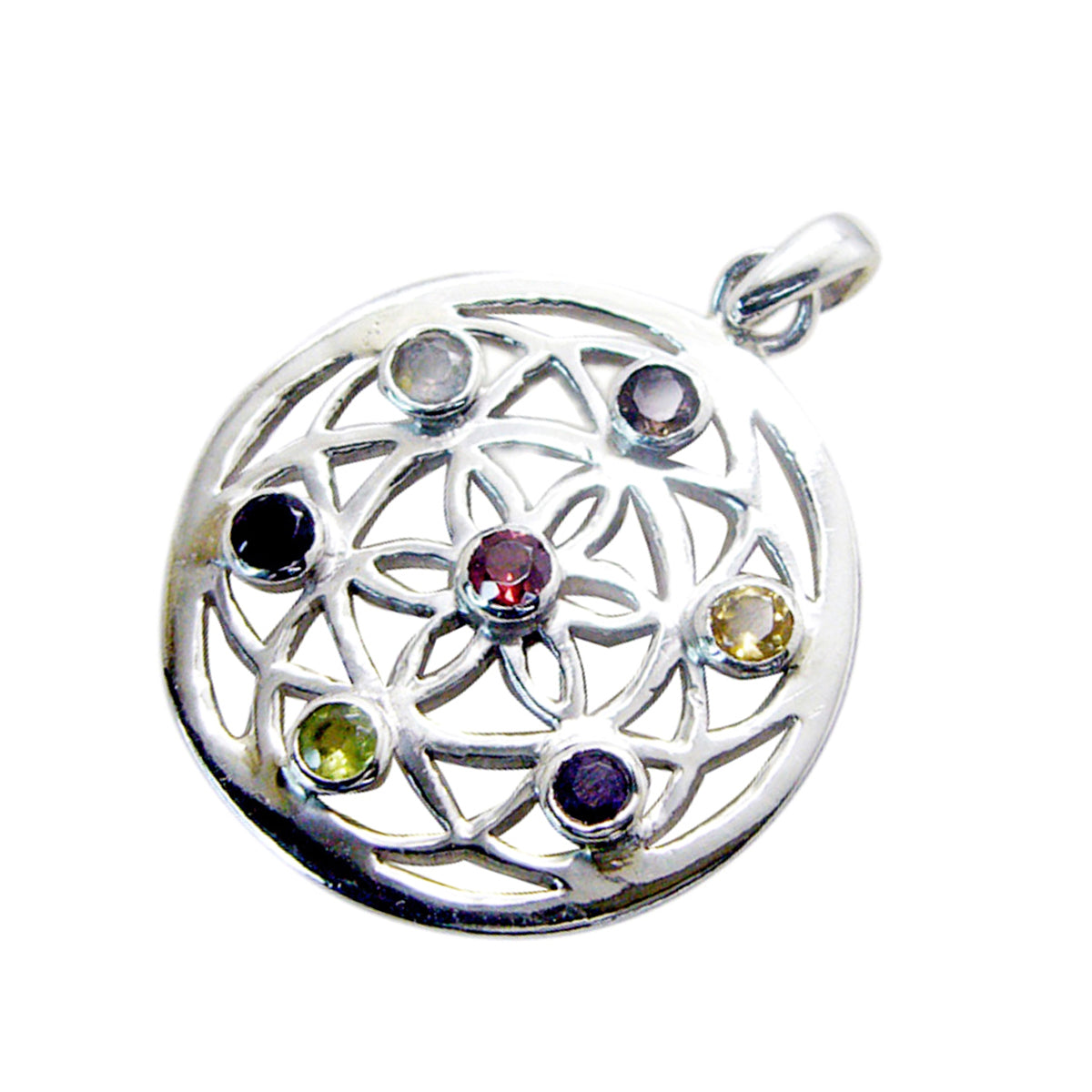 Multi Stone Statement French 92.5 Silver multiple Sophia Retro multicolor Pendant Jewellery