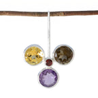 Multi Stone Featherlight Turkish Sterling Silver quarter multicolor Pendant