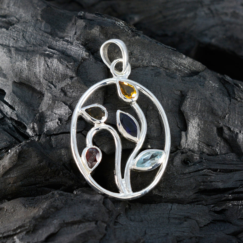 Multi Stone Classic Russian Sterling Silver Penta Aaliyah Engagement multicolor Pendant Jewellery