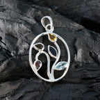 Flerfärgat hänge i sterlingsilver med flera stenar och klassiskt ryskt Penta Aaliyah-hänge