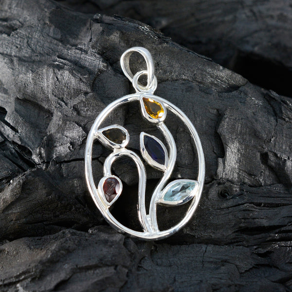 Multi Stone Classic Russian Sterling Silver Penta Aaliyah Engagement multicolor Pendant Jewellery