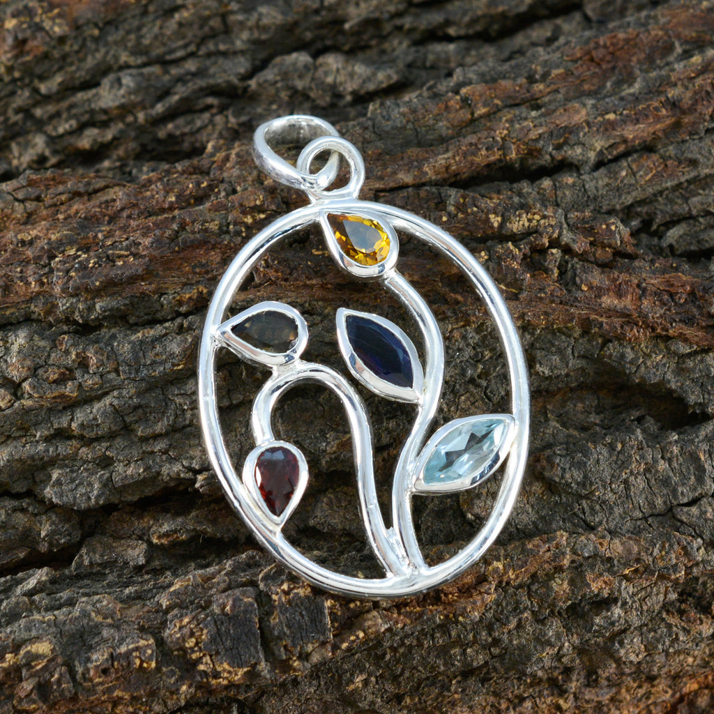 Multi Stone Classic Russian Sterling Silver Penta Aaliyah Engagement multicolor Pendant Jewellery