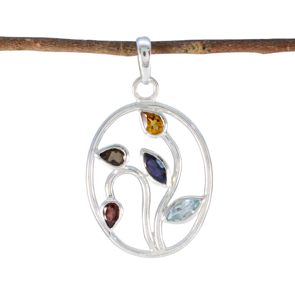 Multi Stone Classic Russian Sterling Silver Penta multicolor Pendant