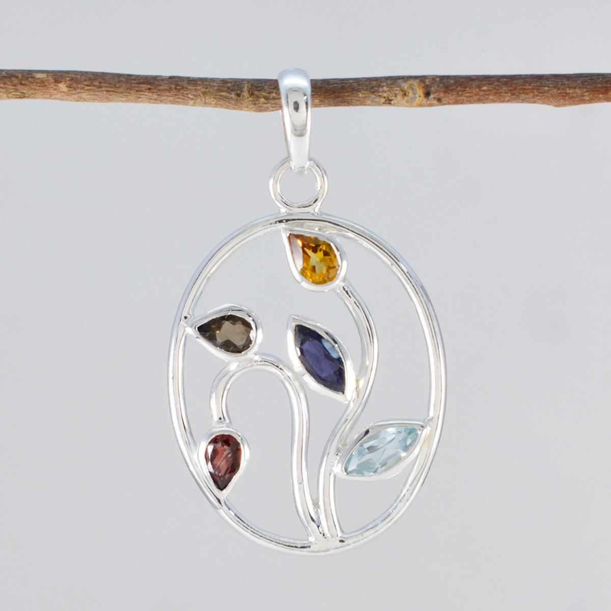 Pendentif de fiançailles Penta Aaliyah en argent sterling russe classique multi-pierres multicolore Image secondaire du produit