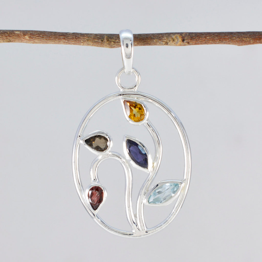 Multi Stone Classic Russian Sterling Silver Penta Aaliyah Engagement multicolor Pendant Jewellery