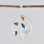 Flerfärgat hänge i sterlingsilver med flera stenar och klassiskt ryskt Penta Aaliyah-hänge