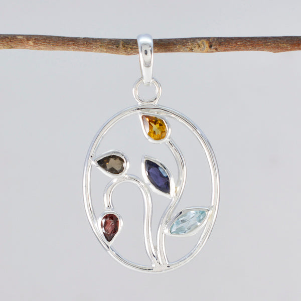 Multi Stone Classic Russian Sterling Silver Penta Aaliyah Engagement multicolor Pendant Jewellery