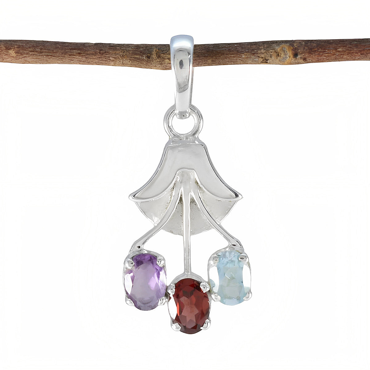 Multi Stone Featherlight Turkish Silver Trilogy multicolor Pendant