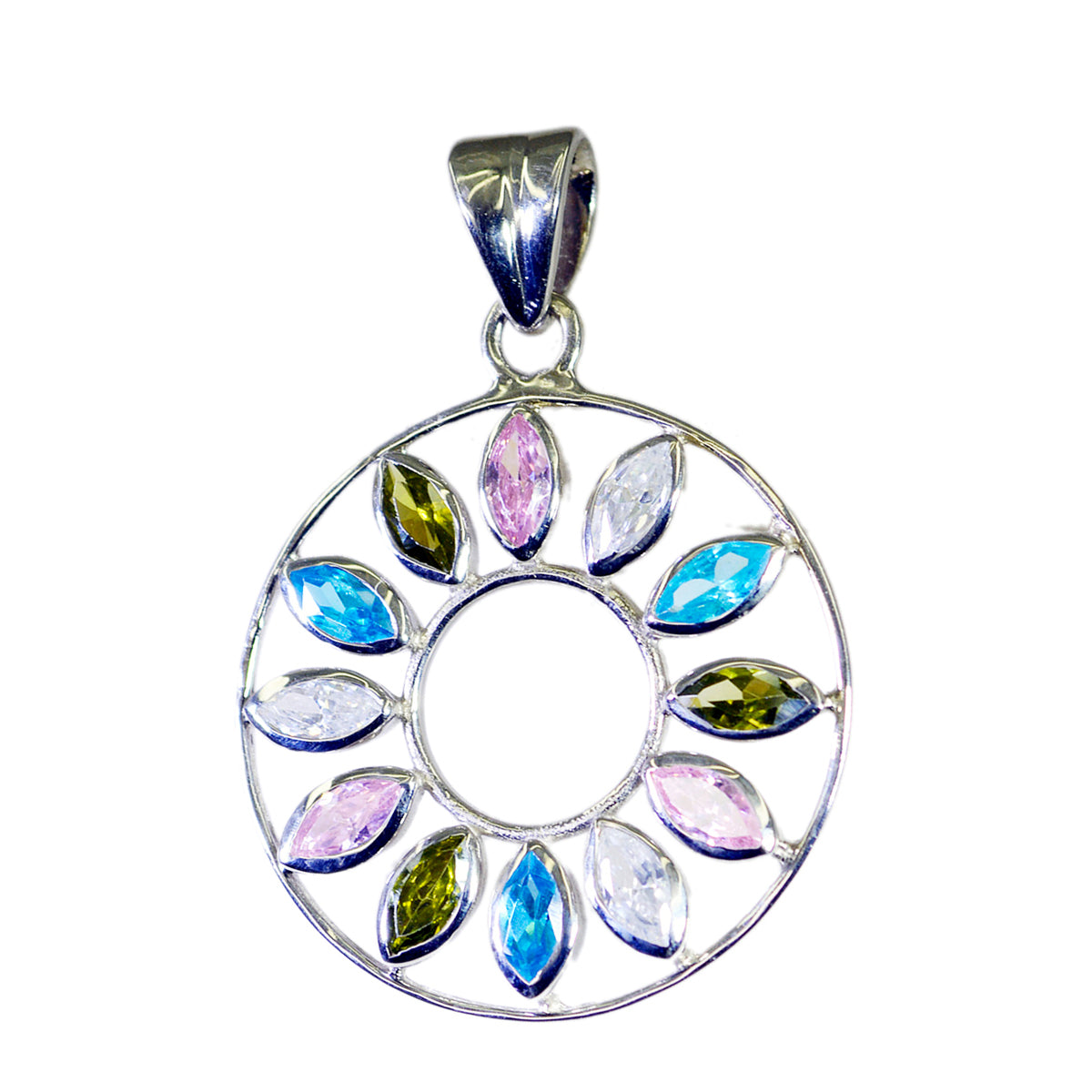 Multi Stone Featherlight Russian 92.5 Silver multiple multicolor Pendant