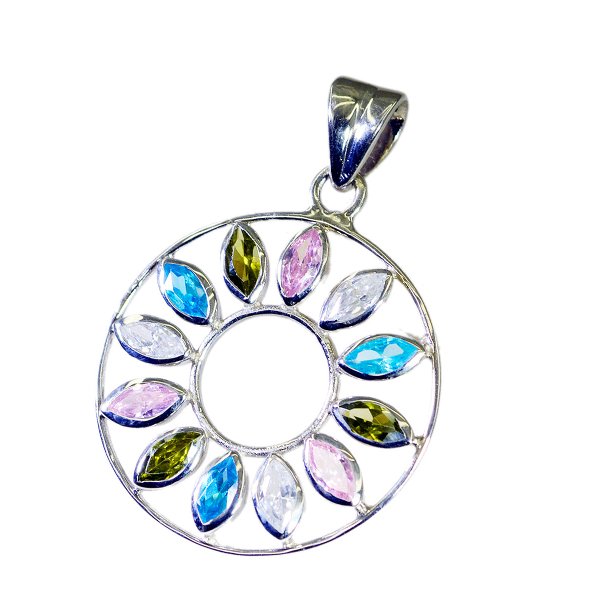 Multi Stone Featherlight Russian 92.5 Silver multiple Bella Armor multicolor Pendant Jewellery