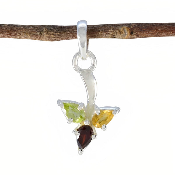 Multi Stone Delicate Latin American Sterling Silver Trilogy multicolor Pendant