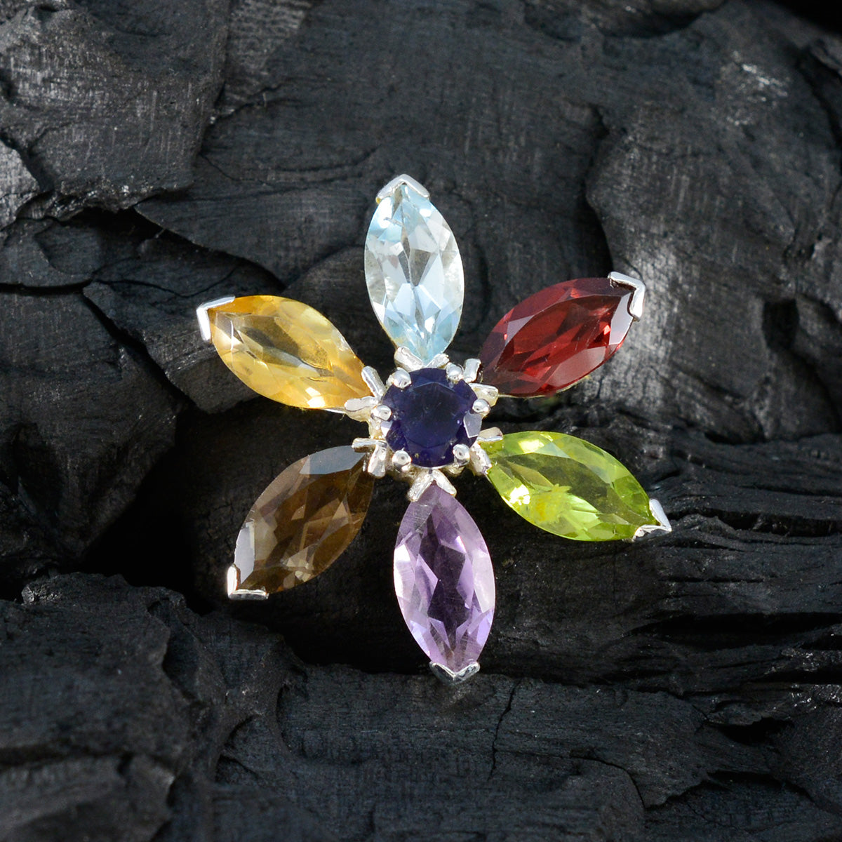 Multi Stone Whisper-thin Turkish Sterling Silver Hepta Isabella Glamorous multicolor Pendant Jewellery