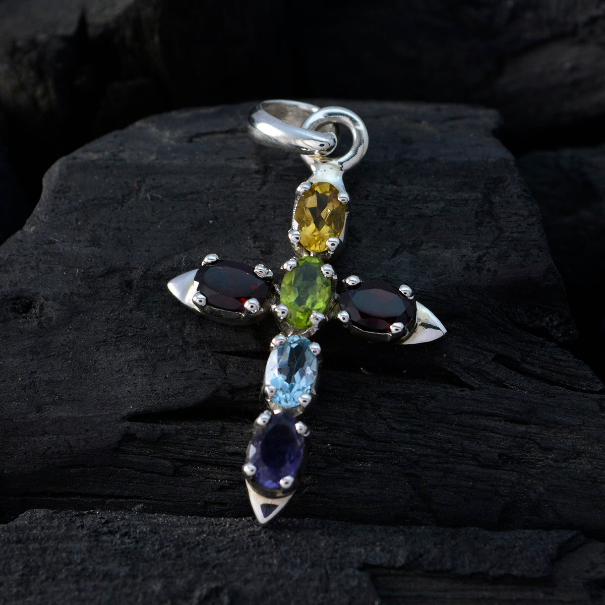 Multi Stone Dainty Latin American 92.5 Silver multiple Laura Luxurious multicolor Pendant Jewellery