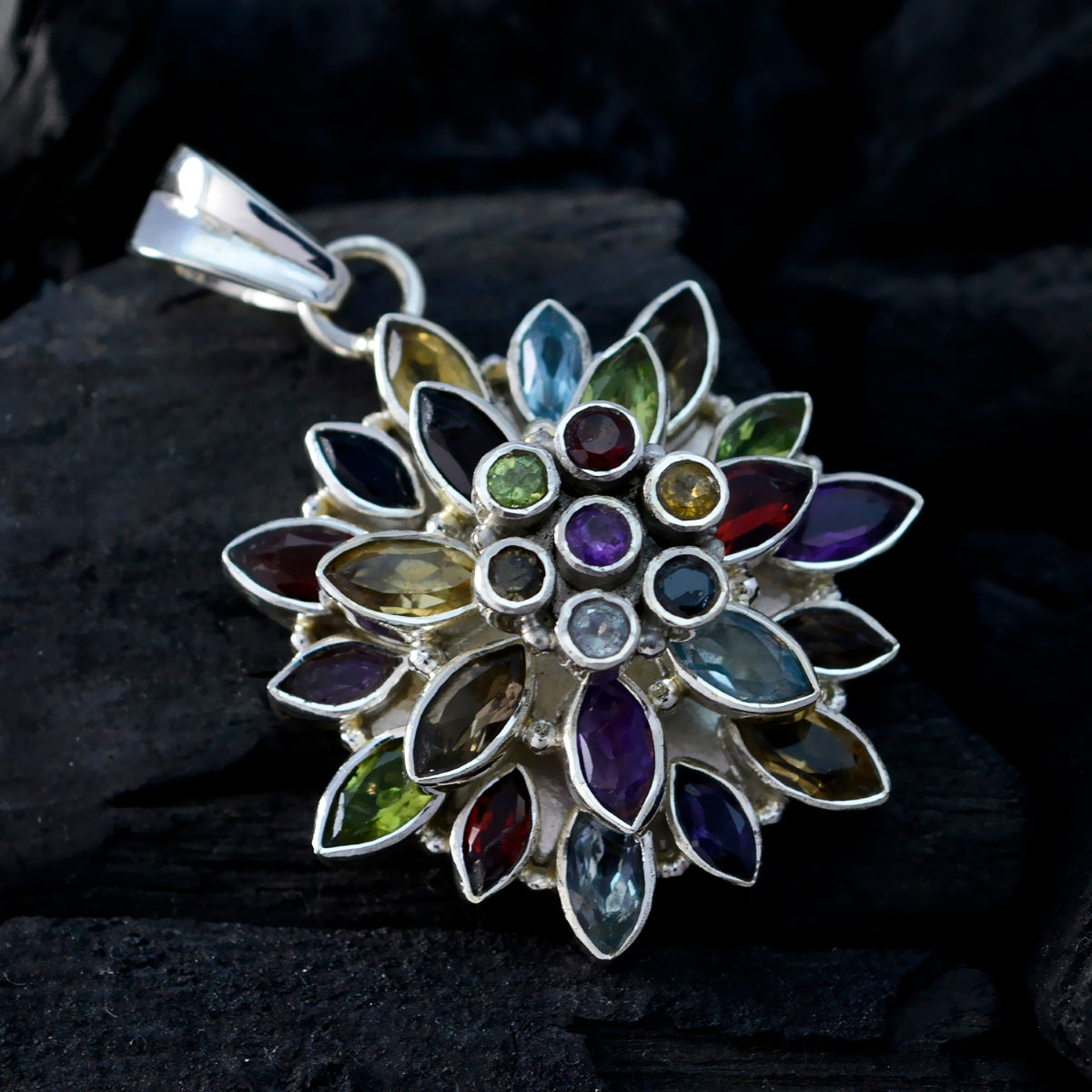 Multi Stone Statement Latin American 925 Silver multiple Micaela Ethnic multicolor Pendant Jewelry
