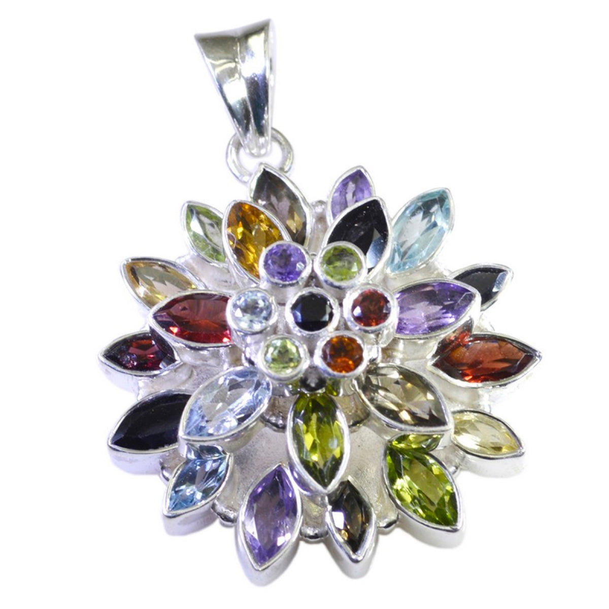 Multi Stone Statement Latin American 925 Silver multiple multicolor Pendant Imagen principal del producto