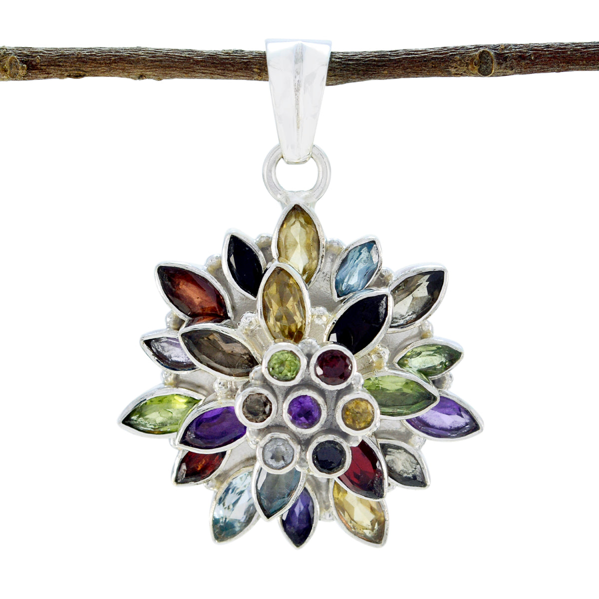 Multi Stone Statement Latin American 925 Silver multiple Micaela Ethnic multicolor Pendant Jewelry